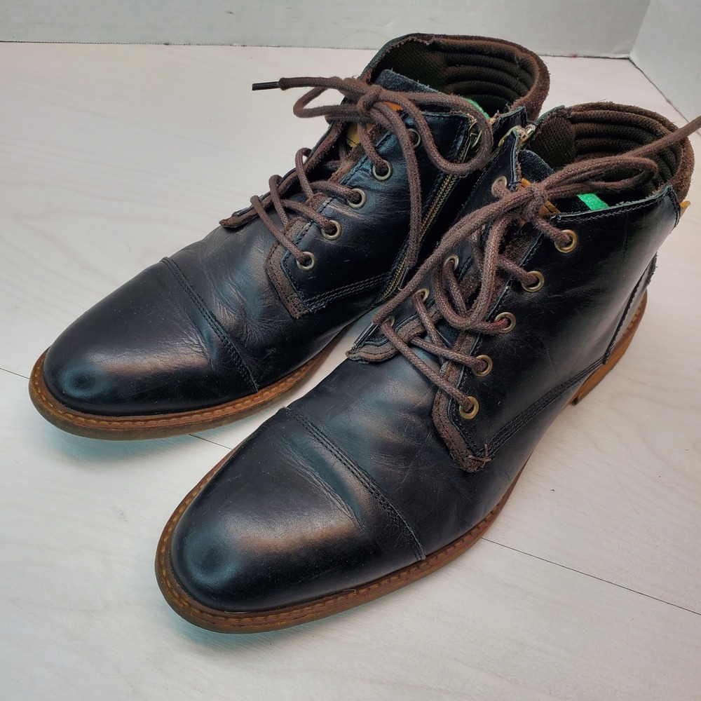 K Swiss Holten Boots Black Leather Side Zip Lace Up Comfort Footbed Size 11